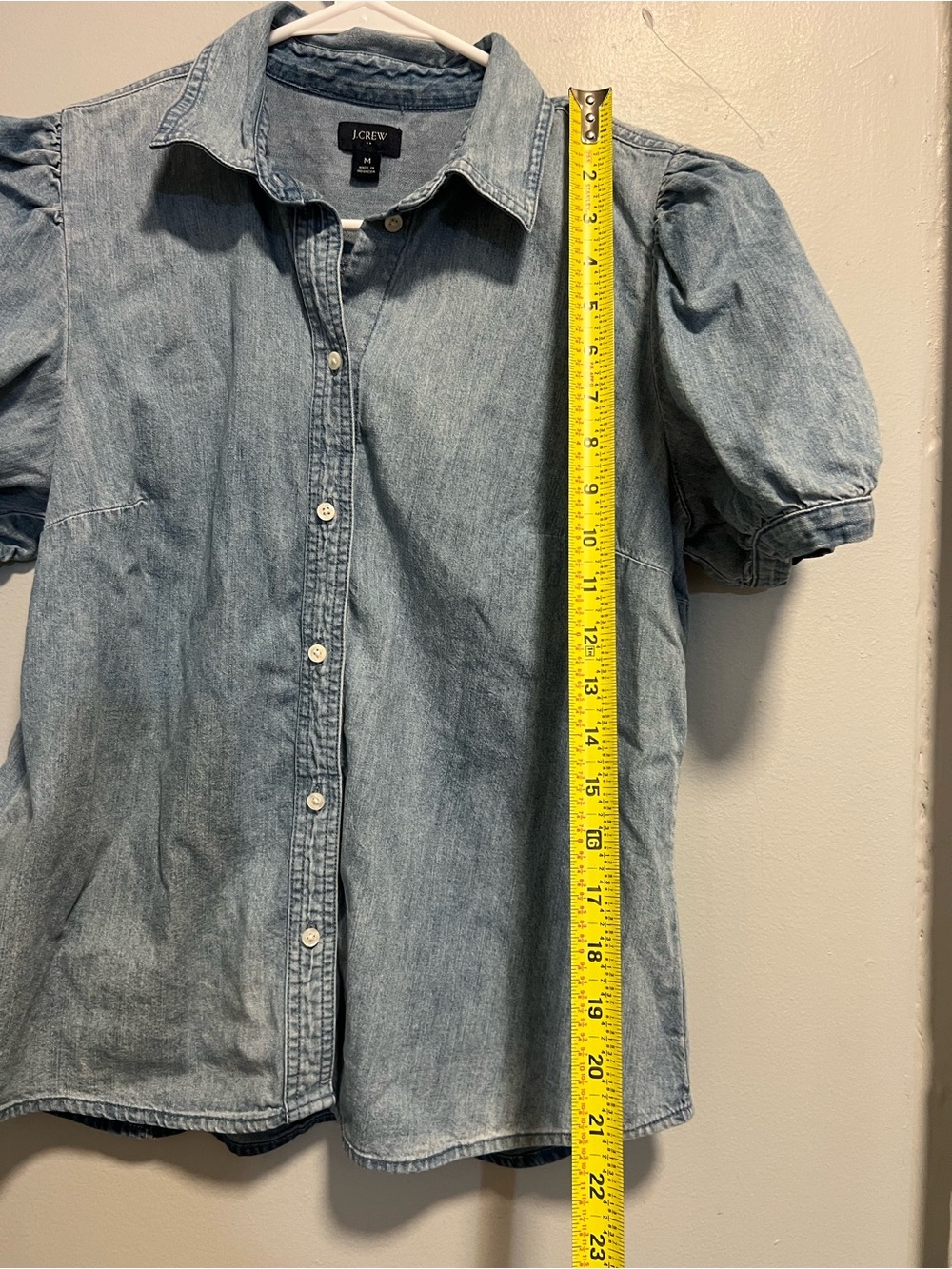 J. Crew Light Blue Denim Button-Front Puff Sleeve Shirt size M - Picture 8 of 9